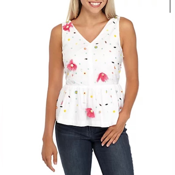 crown & ivy Tops - Crown & Ivy Embroidered Peplum Top